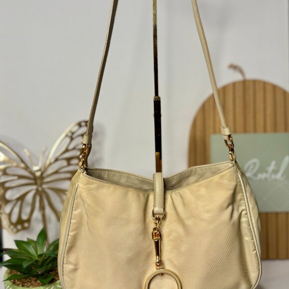 Beautiful Prada Tessuto Shoulder Bag with Gold Clasp - Picture 2 of 14